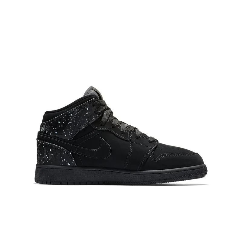 Jordan 1 Mid Black Rush Pink White Splatter (GS) Black/Rush Pink-White-Black (555112-001)