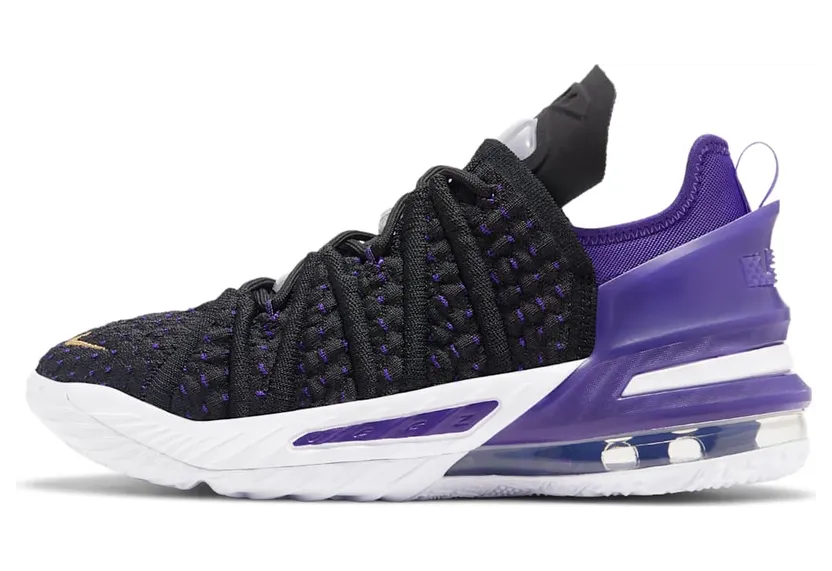 Nike LeBron 18 GS ‘Lakers’ Black/Metallic Gold/Court Purple/White (CW2760-004)