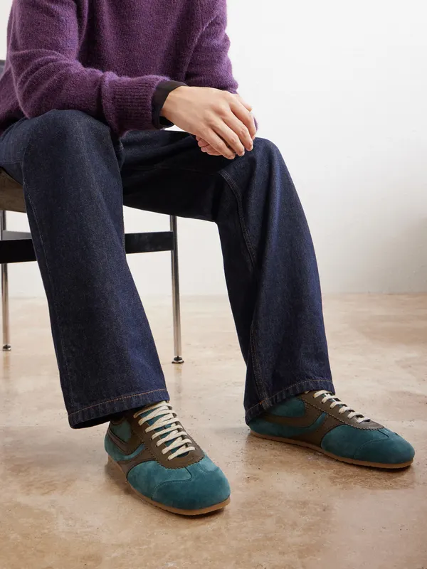 Dries Van Noten Leather-Trimmed Suede Turquoise (262-021700-0132)