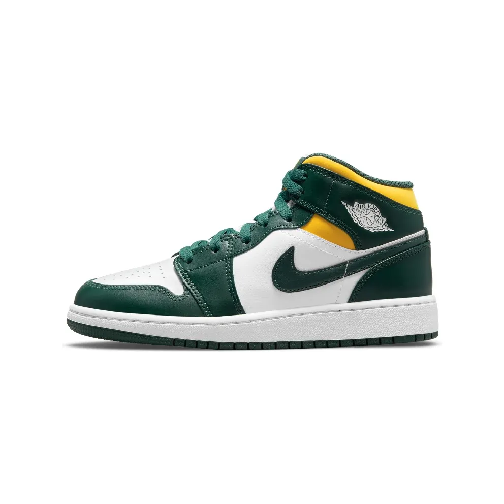 Jordan 1 Mid Sonics (2021) (GS) – “Noble Green / Pollen-white” (554725-371)