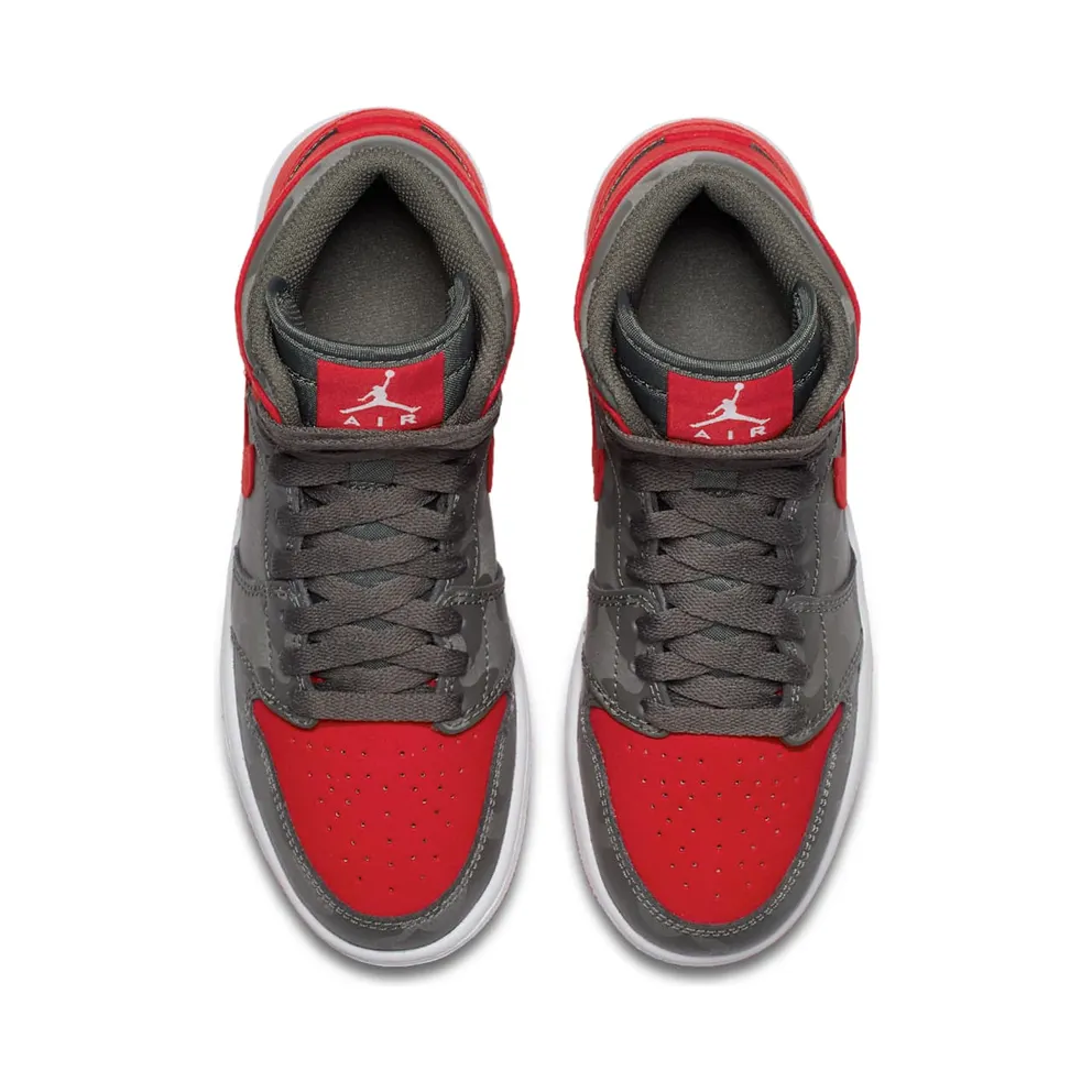 Jordan 1 Retro High Camo 3M Bred (GS) River Rock/Black-University Red-Dark Stucco-White (822858-032)
