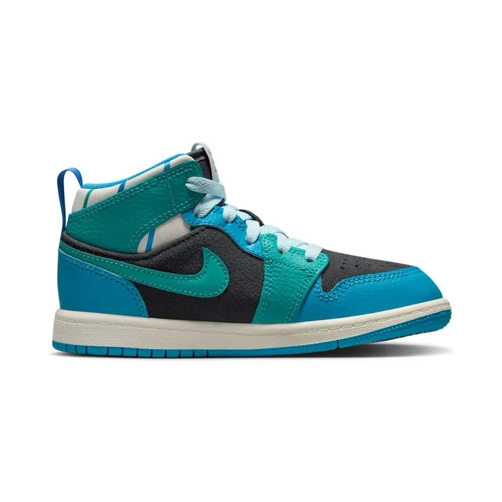 Jordan 1 Mid Sneaker School Anthracite Aquatone New Emerald Glacier Blue (FJ9481-004)