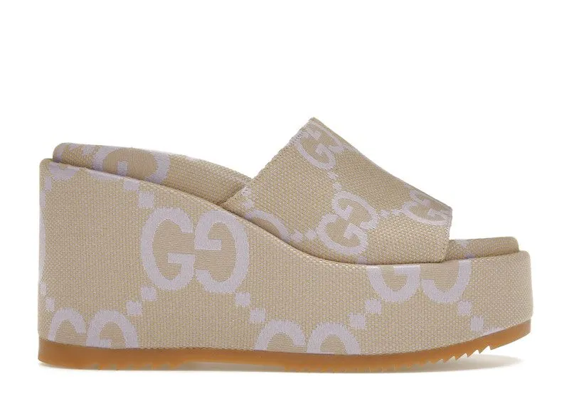 Gucci Jumbo GG Platform Slide Sandal Beige Light Blue Canvas (730047 UKO00 8803)