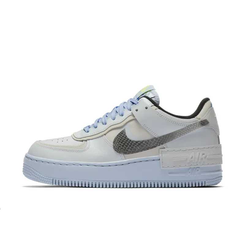 Nike Air Force 1 Shadow Pure Platinum Snakeskin Blue (W) Pure Platinum/Light Bone-Hydrogen Blue-Smoke Grey (CV3027-001)