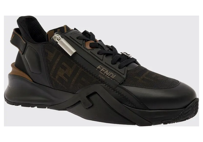 Fendi Flow Low-Top Technical Fabric Sneakers with FF Monogram and Side Zip Black (7E1392AQ69F1C38)