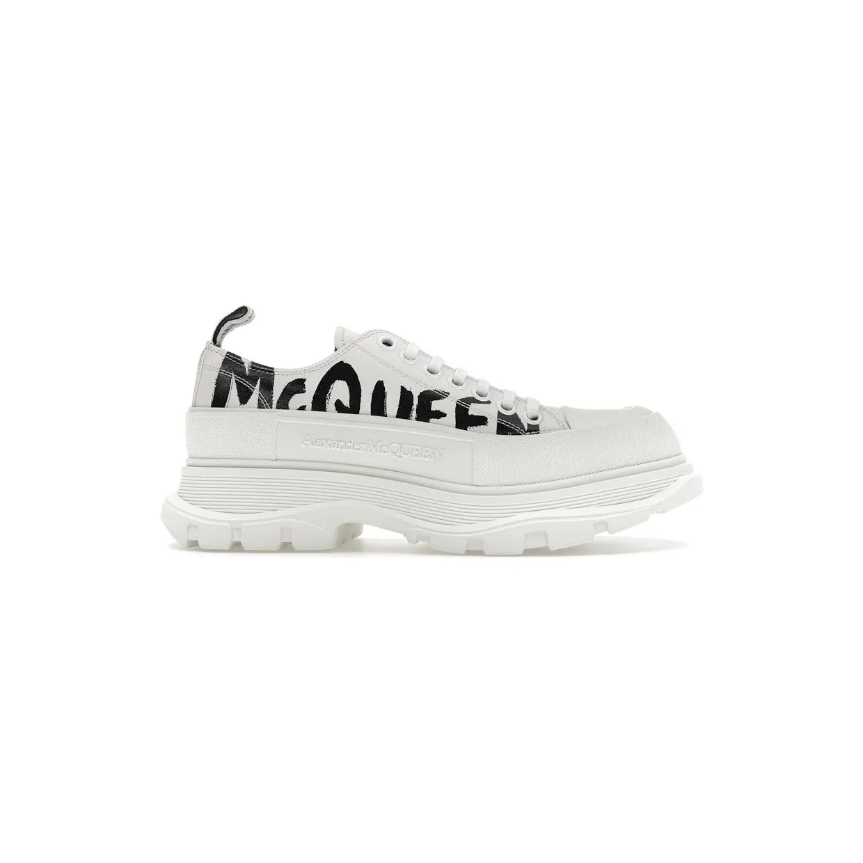 Alexander McQueen Tread Slick Low Lace Up Leather Graffiti White Black White (682423WIABD9488)