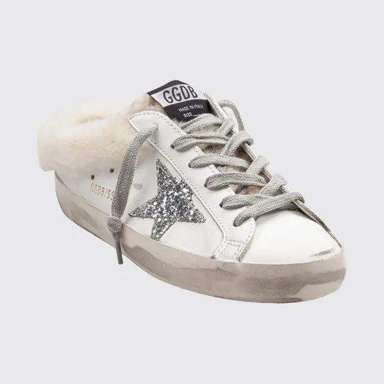 Golden goose Leather Super-Star Sabot Sneakers with Distressed Effect and Glitter Logo White (GWF00110F00712610224)