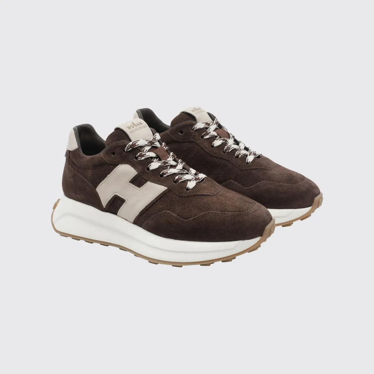 Hogan H641 Sneakers in Calfskin and Suede with Notched Chunky Sole Brown (HXW6410EH41VFX0R1L)