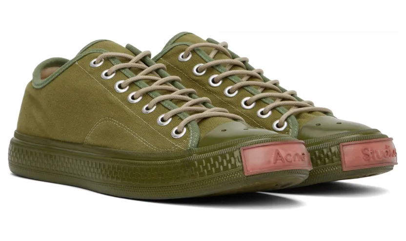 Acne Studios Green Canvas Low Sneakers (BD0225-) (4)