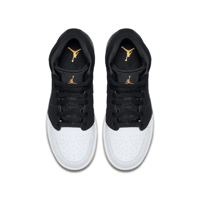 Jordan 1 Mid Black White Gold (GS) Black/Metallic Gold-White (555112-021)