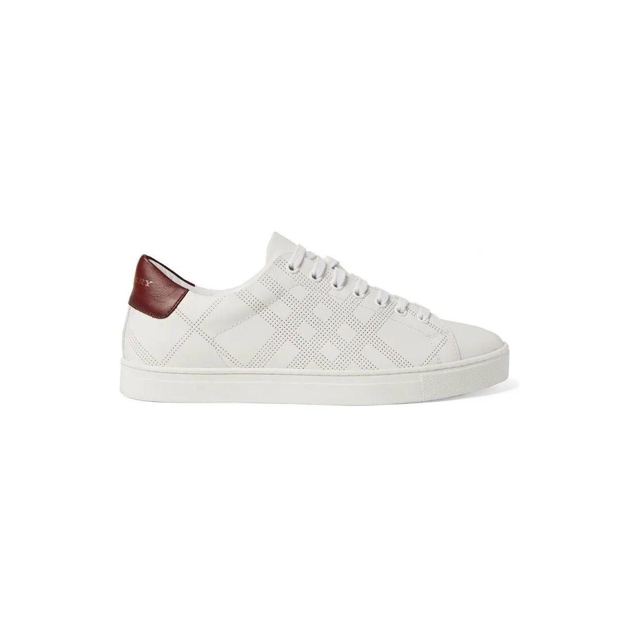 Burberry Perforated Check Leather Sneakers White Deep Claret Melange (8041374)