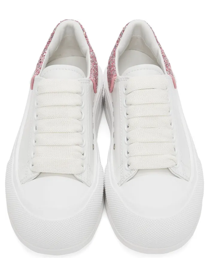 Alexander McQueen White & Pink Deck Lace-Up Plimsoll Sneakers (676686WIABJ) (5)