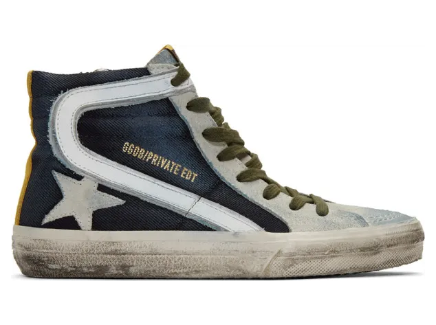 Golden Goose Blue and Grey Denim Slide Sneakers (F36WS595.A94)