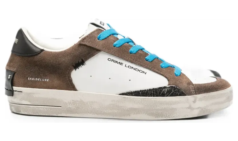 Crime London Sk8 Deluxe met gerafeld effect en vlakken “Brown” (11107AA860)