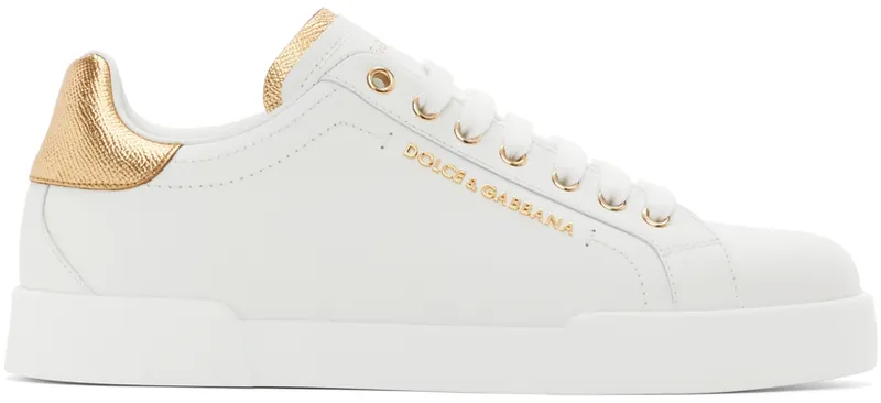 Dolce & Gabbana White & Gold Portofino Sneakers (CS1787 AN298)