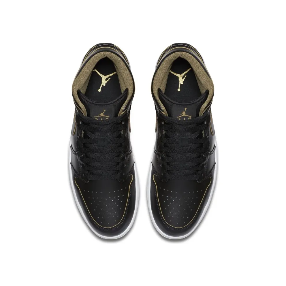 Jordan 1 Retro Mid Black Metallic Gold Black/Black-Metallic Gold-White (554724-042)