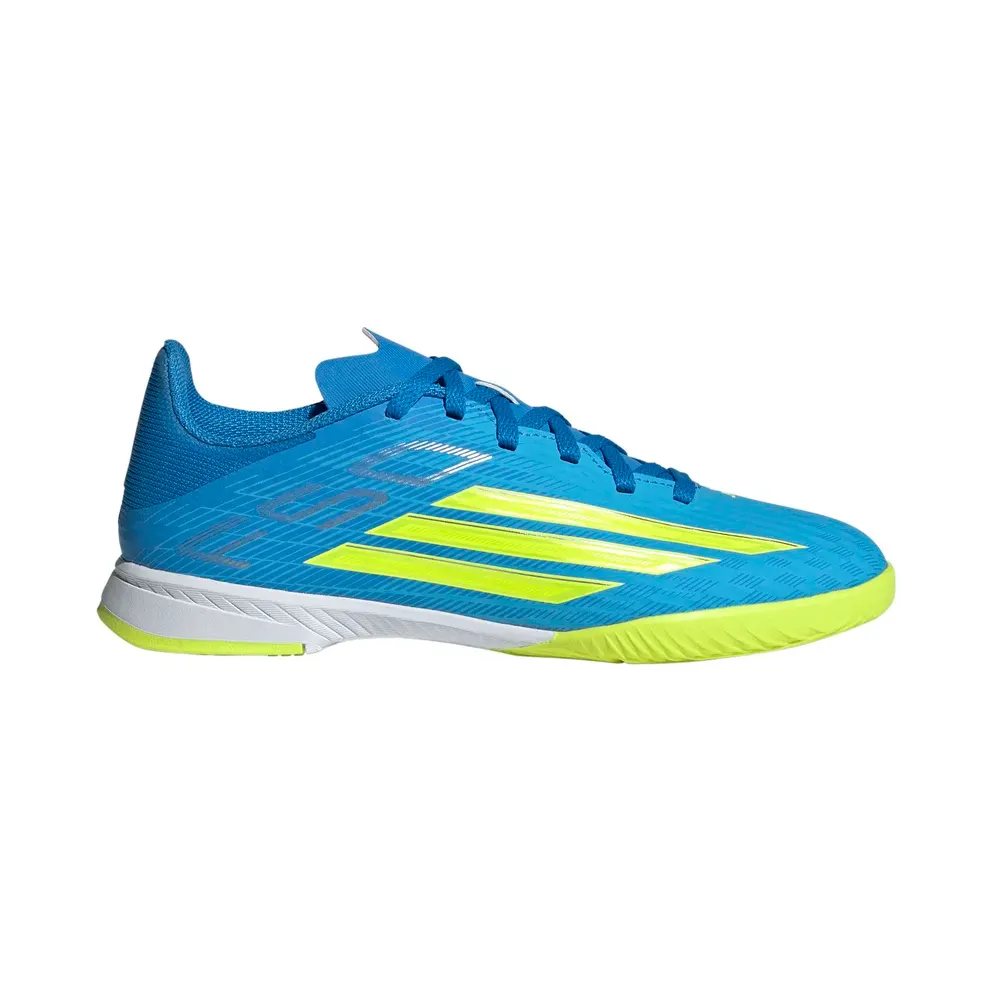 adidas F50 League Indoor Football Shoes Kids “Lucid Ray Blue / Team Solar Yellow 2 / Lucid Aquamarine” (JR9020)