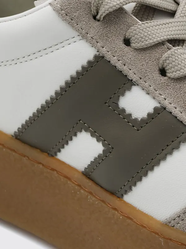 Hogan Cool Platform Leather and Suede Sneakers with H Logo Kaki (HXW6980FB60UHC0RZR) (3)
