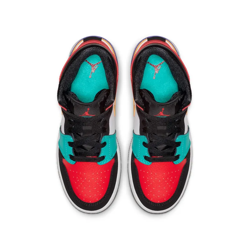 Jordan 1 Mid Bred Multi-Color (GS) White/University Red-Black-Turbo Green (554725-125)