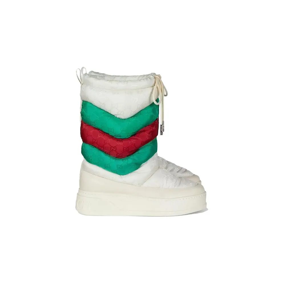 Gucci GG Chevron Boots White Green Red (767234 FACPB 9162)