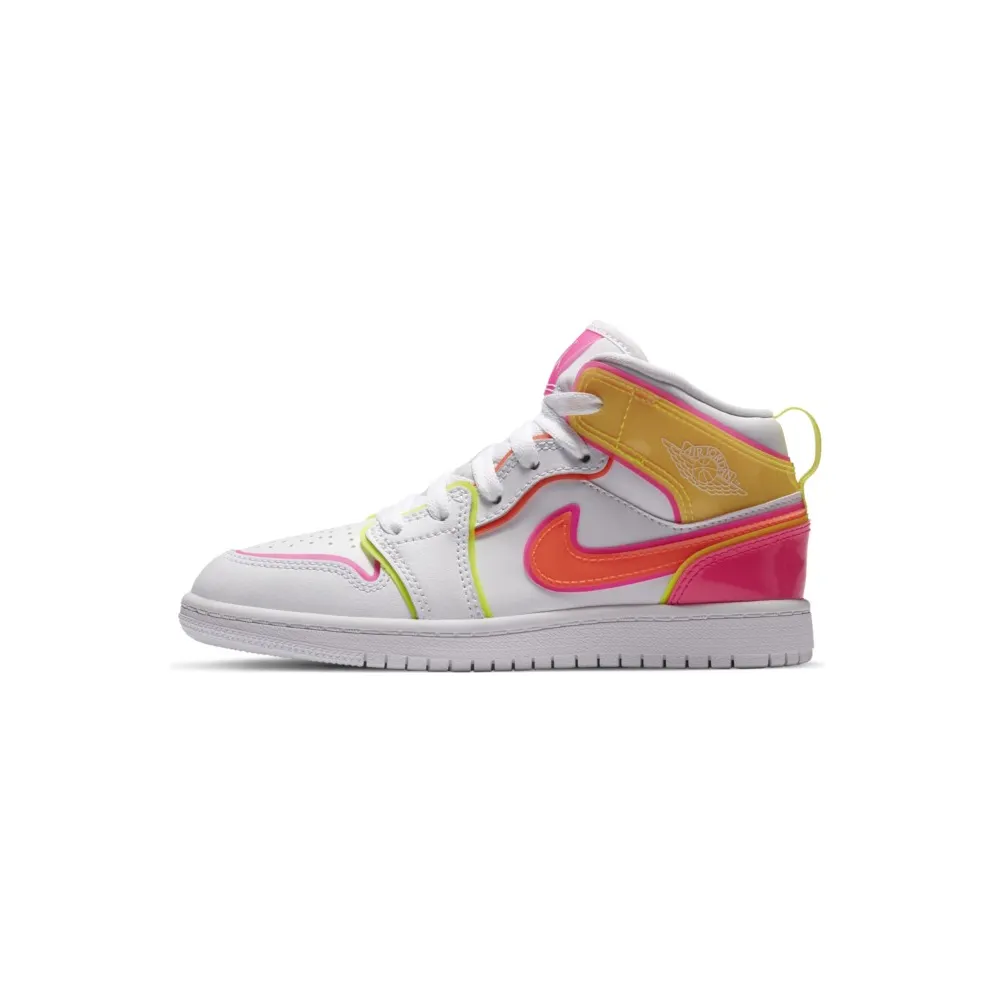 Jordan 1 Mid SE Edge Glow (PS) White/Hyper Crimson-Pink Blast (CV4612-100)