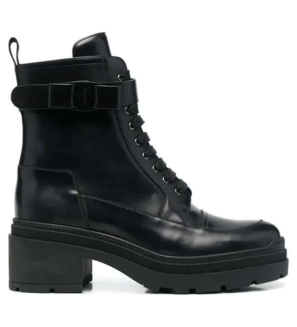Ferragamo Chunky Leather Biker Boots Black (01D634753732)