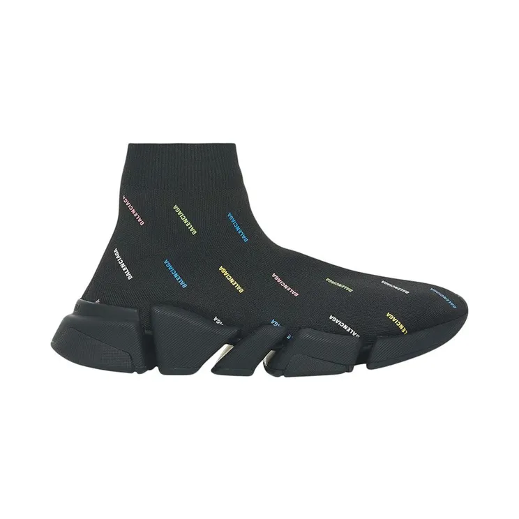 Balenciaga Speed 2.0 AllOver Logo Recycled Knit Black Multicolor (617196W2DF01088)