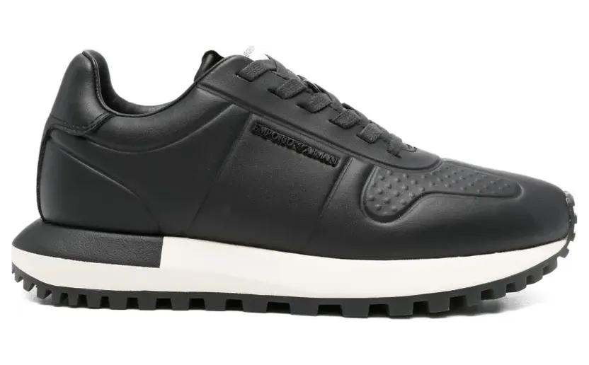 Emporio Armani Leren sneakers met logoplakkaat – Zwart (EM003740AF19726MC005)