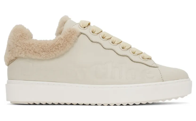 See by Chloé Off-White Leather & Shearling Essie Sneakers (SB35191A 15380)