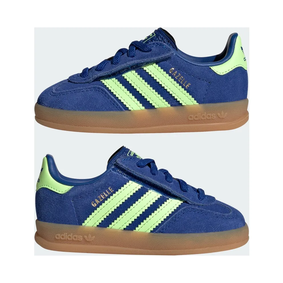 Adidas GAZELLE INDOOR COMFORT CLOSURE ELASTIC LACE Shoes Royal Blue / Green Spark / Gold Metallic (KJ2305)