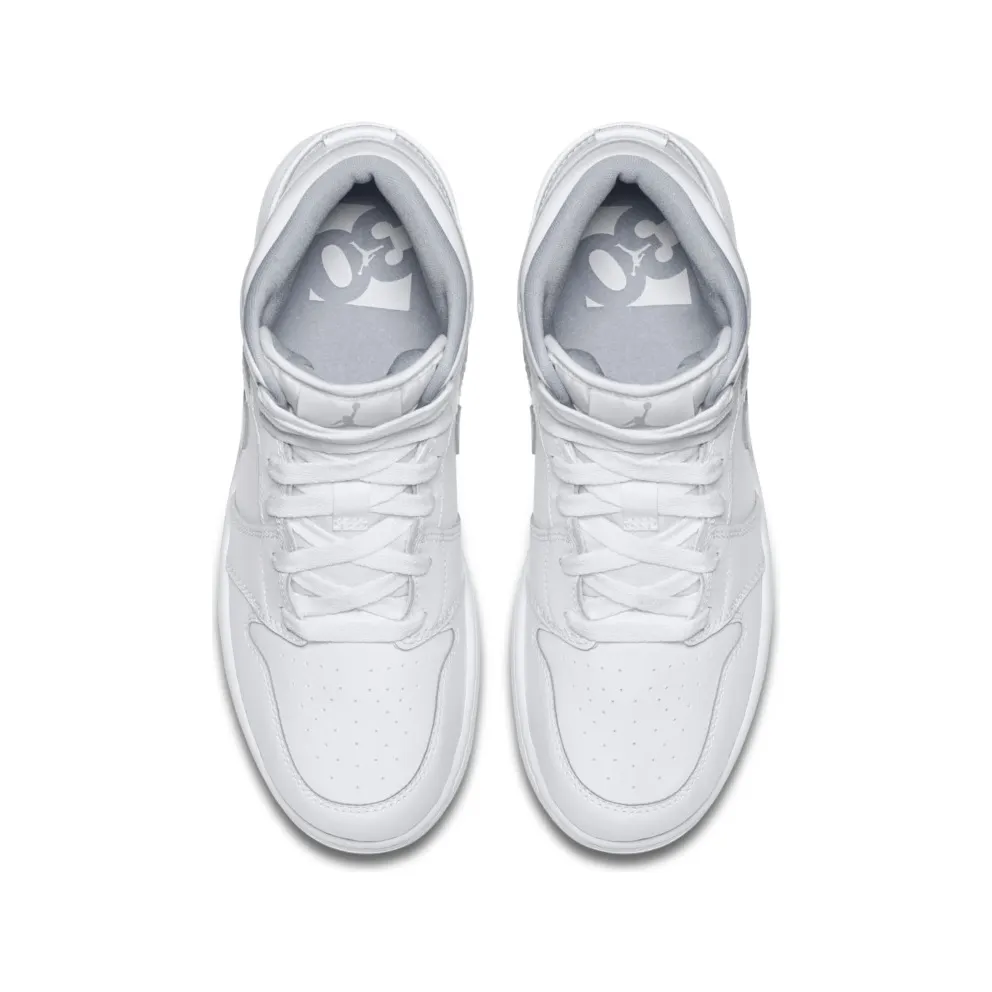 Jordan 1 Mid White (GS) White/White-Wolf Grey (554725-112)