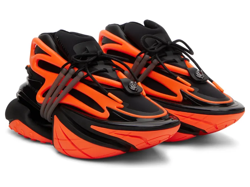Balmain Black & Orange Unicorn Low-Top Sneakers (YM1VJ309KNCA) (4)