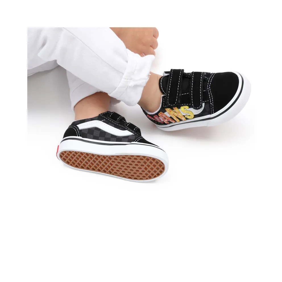 VANS Flame Logo Repeat Old Skool Velcro Toddler Shoes Black (VN000D3YABX)