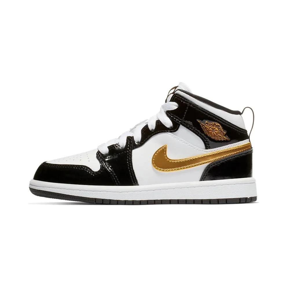 Jordan 1 Mid Patent Black White Gold (PS)
