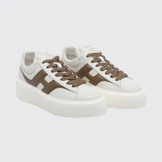 Hogan H-Stripes Smooth Leather Platform Trainers White 1 (HXW6450FE91LE902RK)