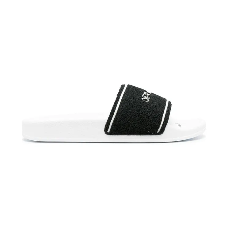 OFF-WHITE Chenille Slide Logo Embroidered Black White (OMIC001R21MAT0030110)