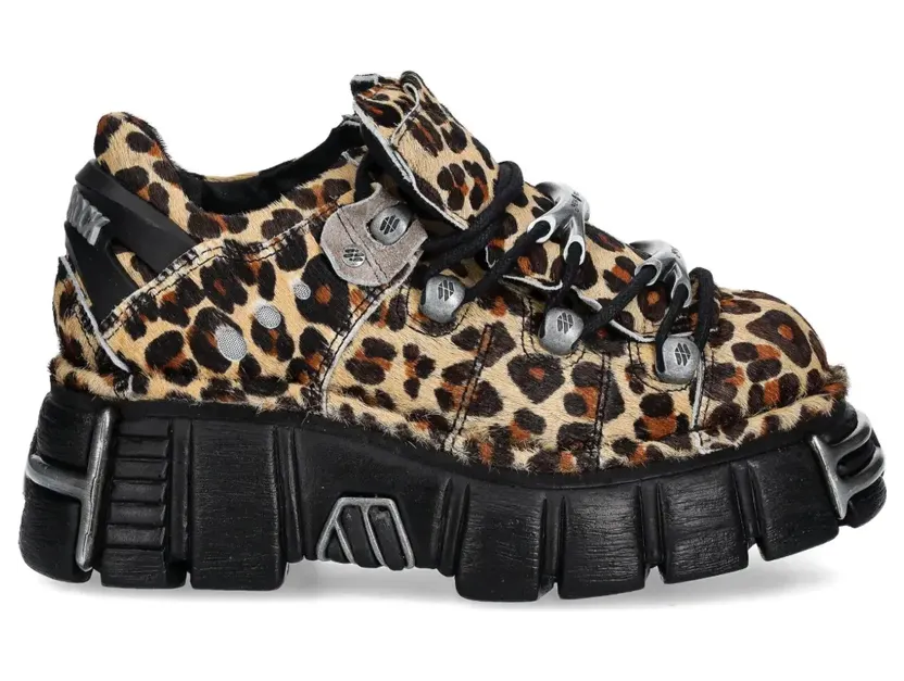 NEW ROCK Sneakers met luipaardprint en plateauzool – Beige (M120NC71)