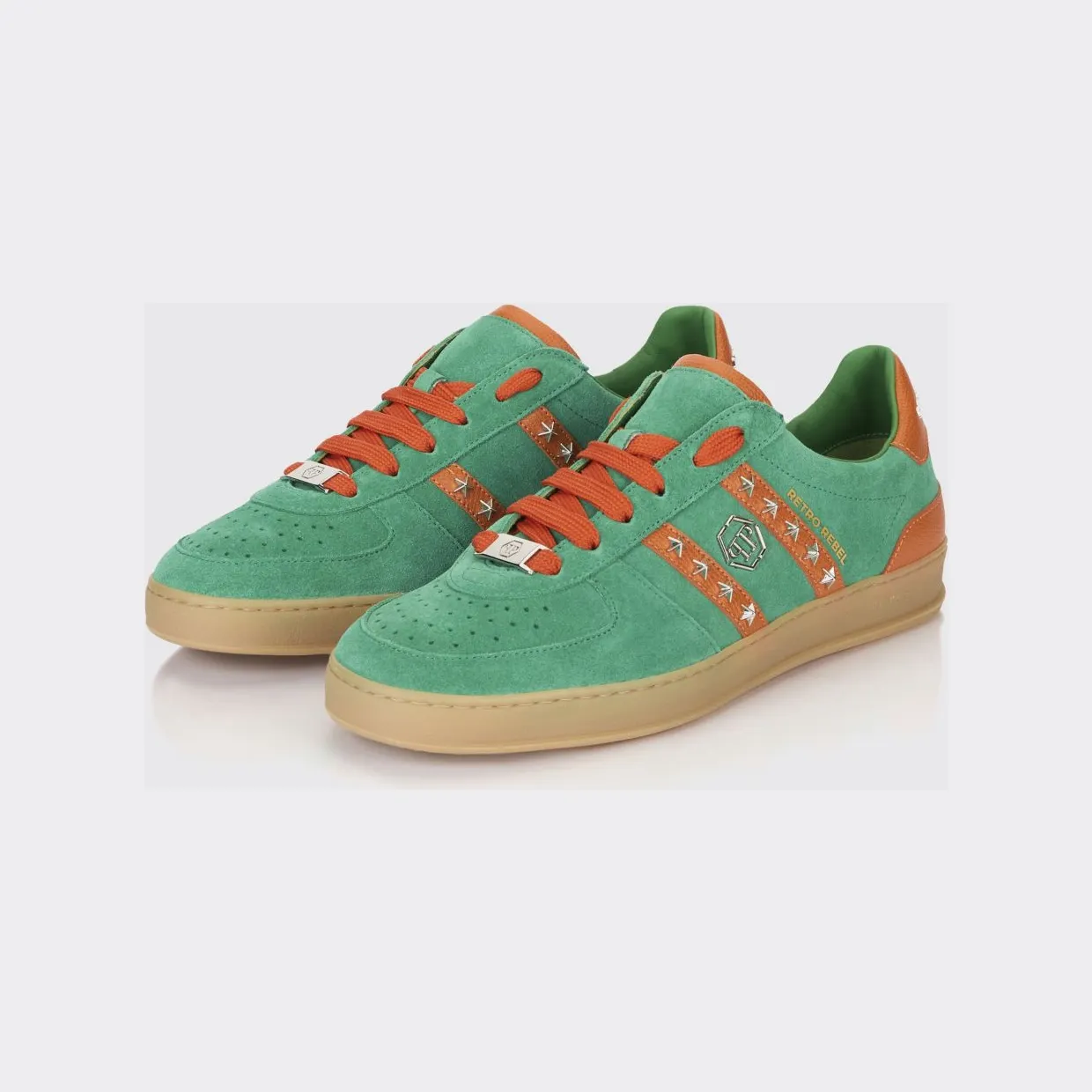 Philipp plein Retro Rebel Suede Sneakers with Applied Stars Green (SAFSUSC0911PLE009N05)