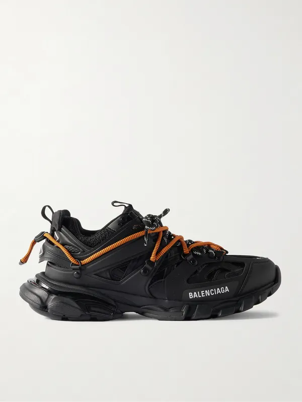 Balenciaga Track Trail Logo-Print TPU and Shell Sneakers Black (800592WTRHK)