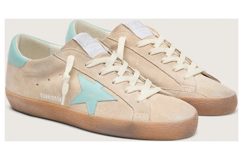 Golden Goose Women’S Super-Star In Beige Suede With Aqua-Green Star (GWF00101.F008551.15962) (2)