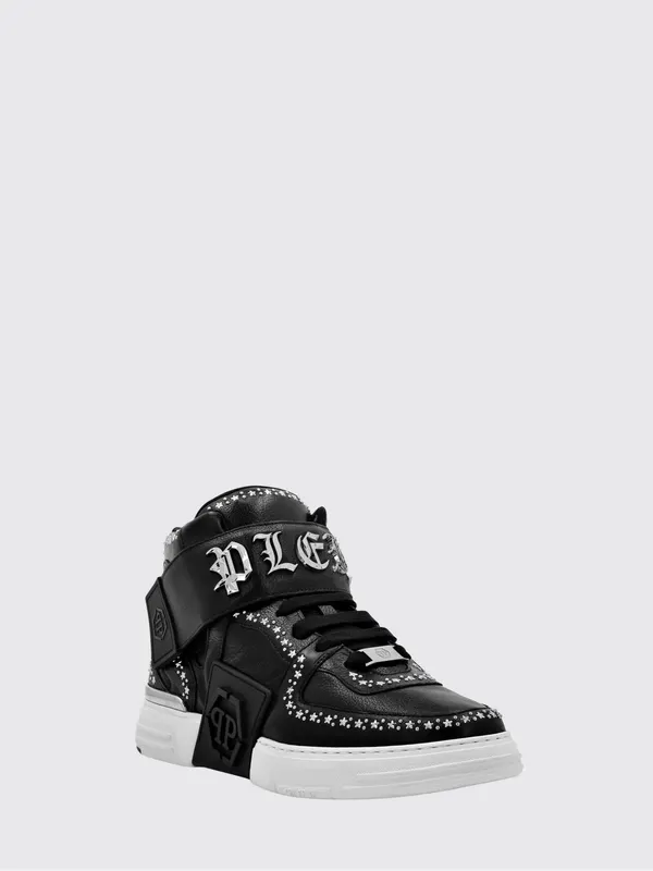 Philipp plein Gothic High-Top Leather Sneakers with Studs and Star Applications Black (FADSUSC0623PLE005N02)