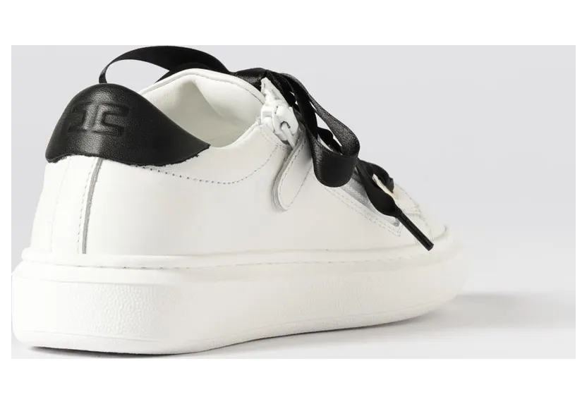 Elisabetta Franchi Leather Sneakers with Rhinestone Logo Ivory (F4A9E05040092B092) (2)