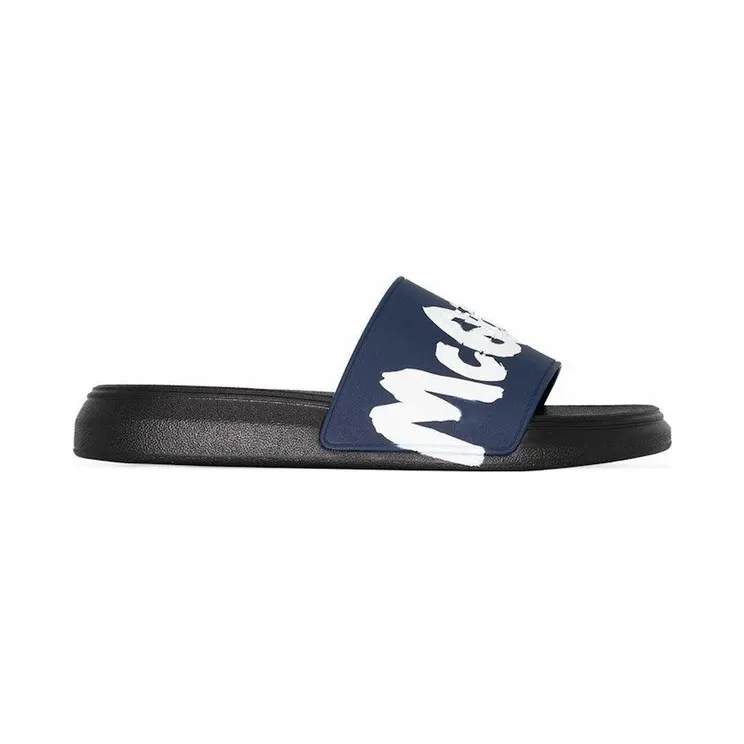 Alexander McQueen Pool Slide Graffiti Logo Black Blue White (682490W4QS34478)