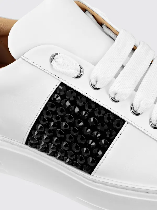 Philipp plein Leather Low-Top Sneakers with Rhinestones and Abstract Embroidery White (AACSWSC2708PLE010N0102) (3)