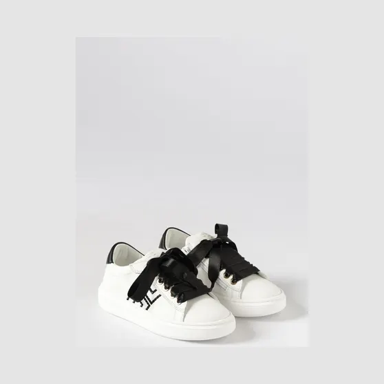 Elisabetta Franchi Leather Sneakers with Rhinestone Logo Ivory (F4A9E05040092B092)