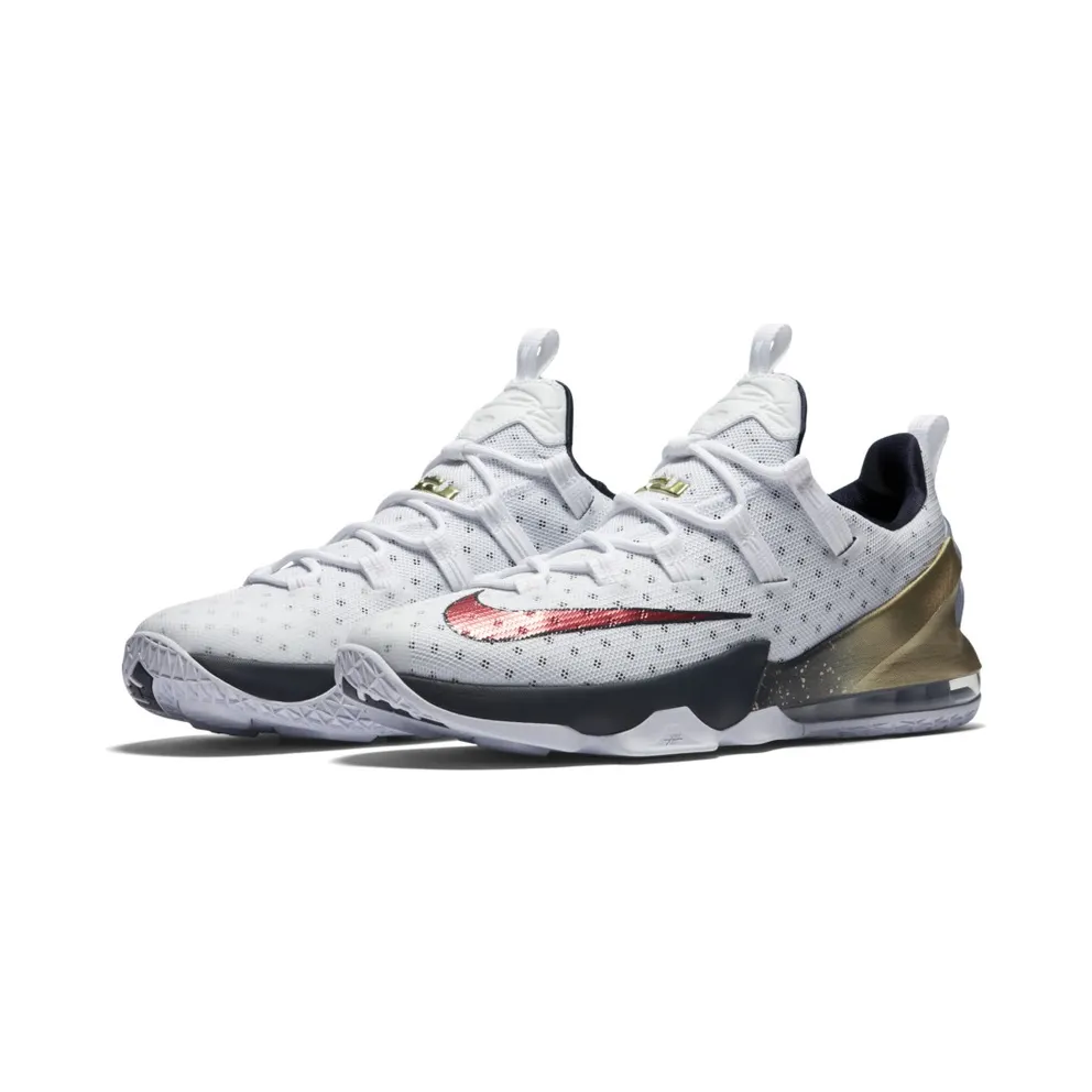 Nike LeBron 13 Low Olympic White/Obsidian-Metallic Gold-University Red (831925-164)