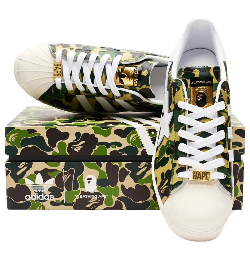 Adidas Originals adidas Originals x BAPE Superstar 80’s Green – “Off-white / Footwear White / Gold Metallic / Camo” (GZ8981)