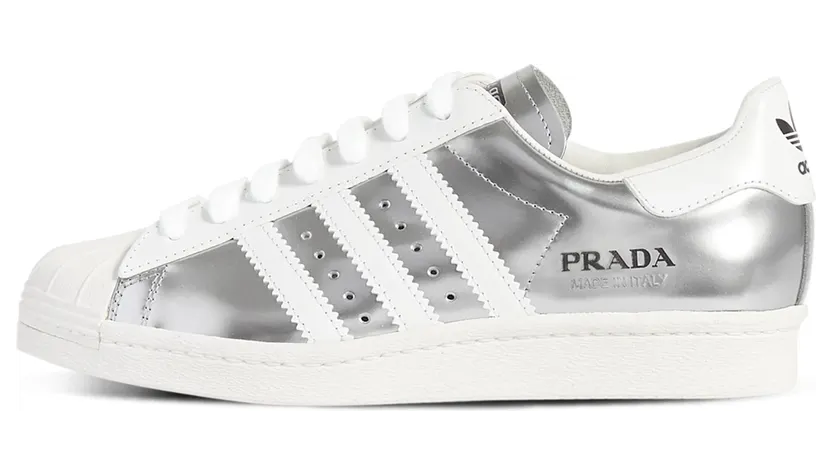 adidas Originals Silver and White Prada Edition Superstar Sneakers (FX4546)