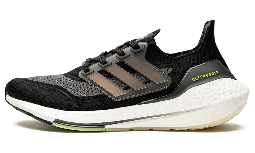 adidas Ultraboost 21 Laufschuh Core Black / Silver Metallic / Solar Yellow (FY0374)