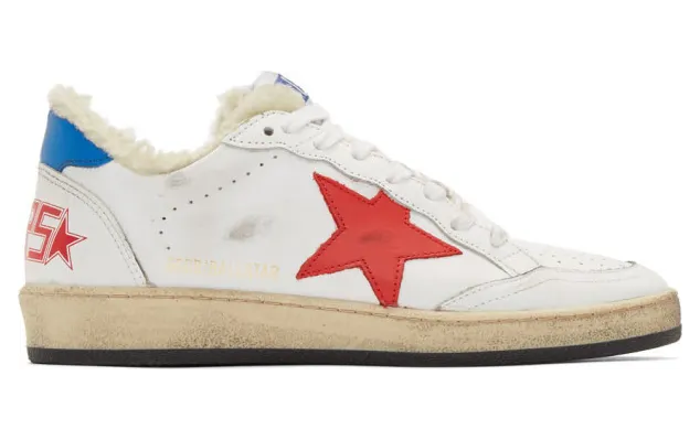 Golden Goose White and Red Shearling Ball Star Sneakers (G35WS592.V8)